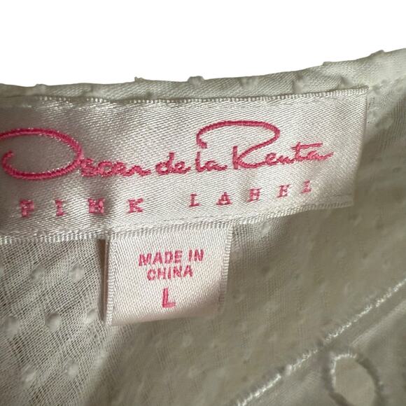 Oscar de la Renta Pink Label White Cotton V-Neck Eyelet Slip Pajama Dress Size L - Picture 5 of 8